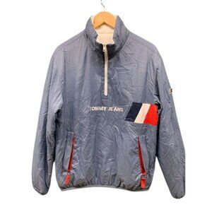 Tommy Hilfiger Jeans Men's M Retro White Blue Reversible 1/2‎ Zip Windbreaker
